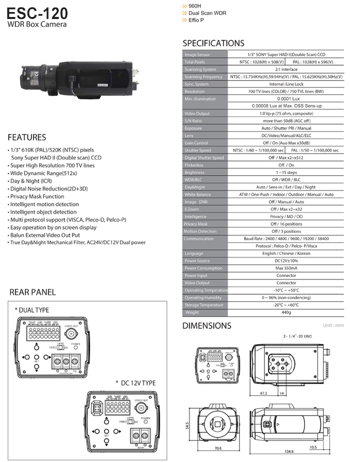 Starlight Low Lux WDR Box Camera w/ Auto Iris Varifocal Zoom Lens