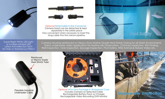 snake head mini underwater camera, pool safety underwater video surveillance