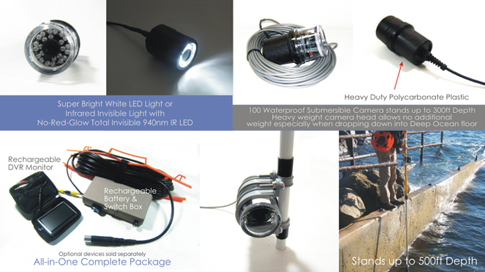 Heavyweight Rugged Underwater Video Camera w/ White or IR LED Light