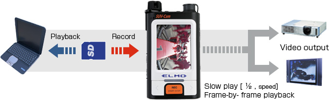 Playback Record Slow play[1/2, speed]Frame-by-frame playback Video output